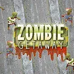 Kuvassa on joukko piirrettyjä zombeja harmaalla taustalla ja keskellä teksti Zombie Getaway, jossa on verenpunainen roiske alareunassa